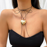 Gold Exaggerated Love Pendant Velvet String Necklace